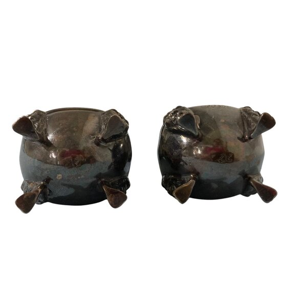 Lions Head Footed Antique Ornate Silver Plated Salt & Pepper Shakers Monogrammed - Picture 6 of 8